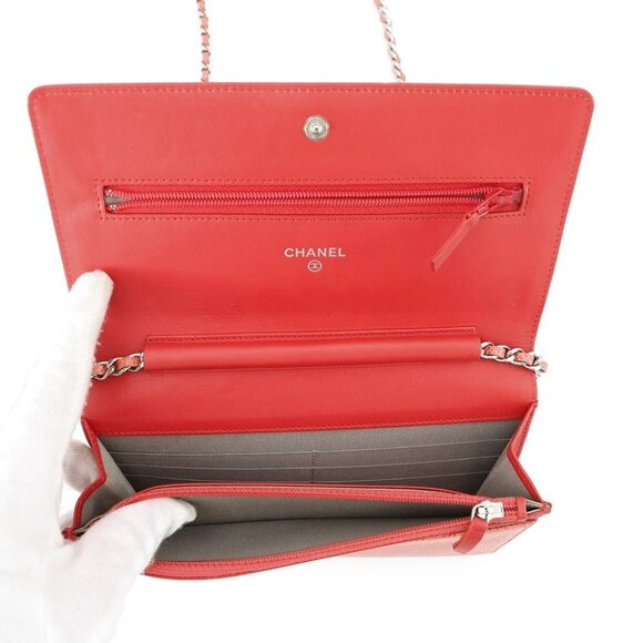 CHANEL CC Logo Chain Wallet Calfskin salmon pink A48654 - Picture 16 of 16